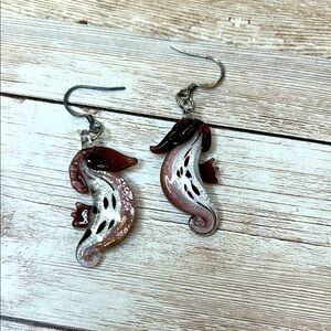 La Dolce Brown Art Glass Seahorse Earrings
